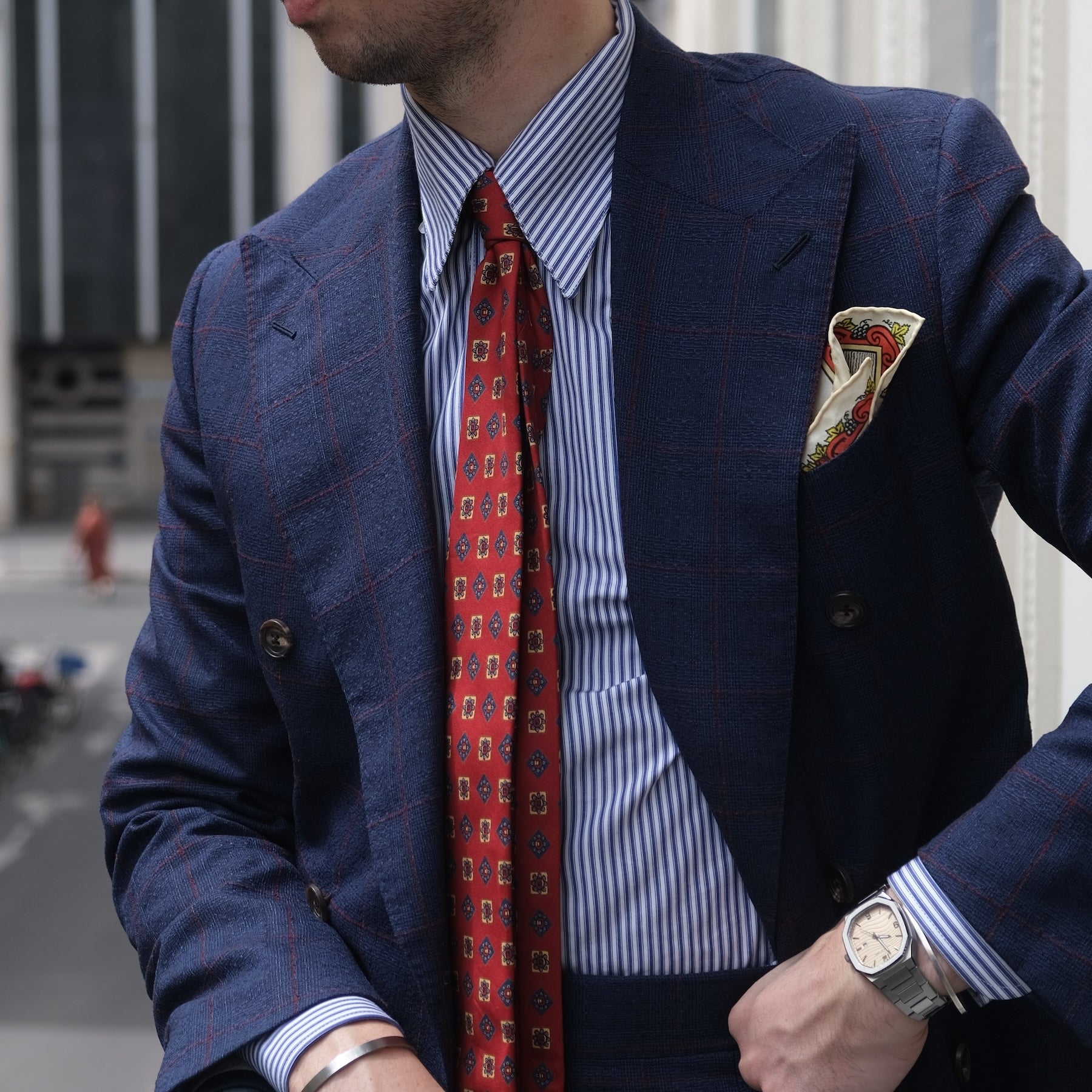 Chemise col français une pièce rayée bleu marine Somelos