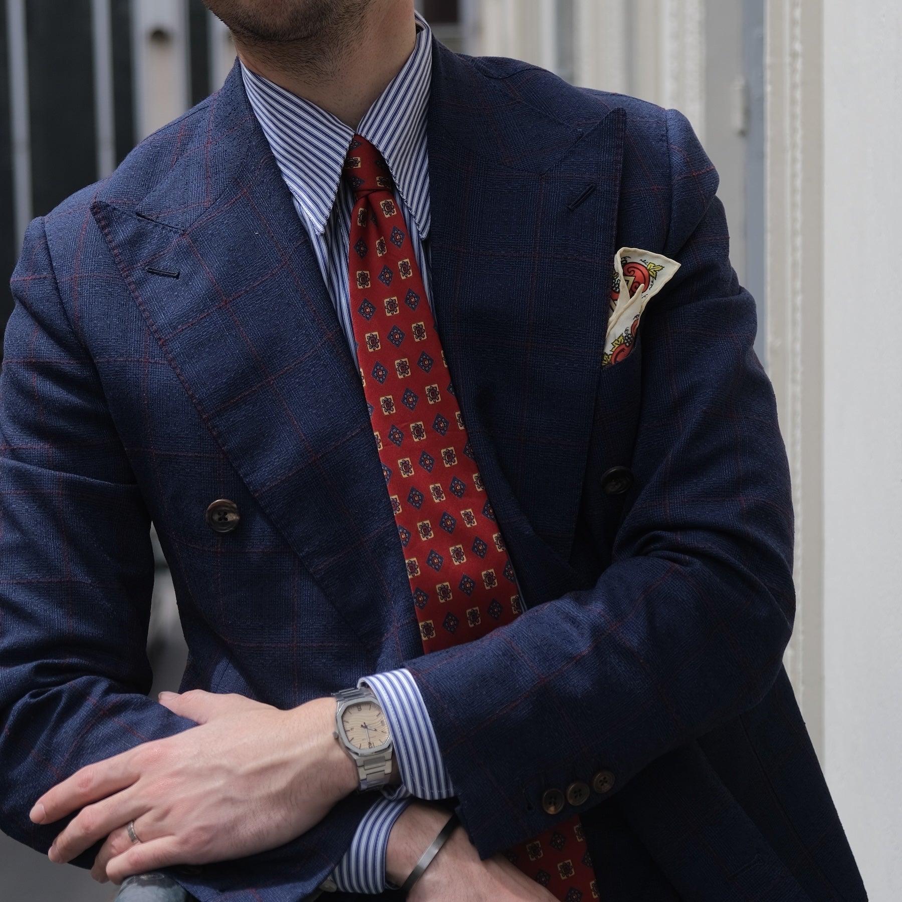 Chemise col français une pièce rayée bleu marine Somelos