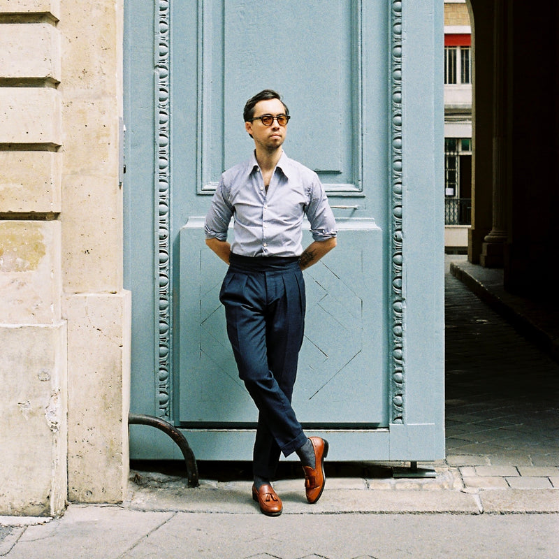 Chemise col français une pièce rayée bleu marine Somelos