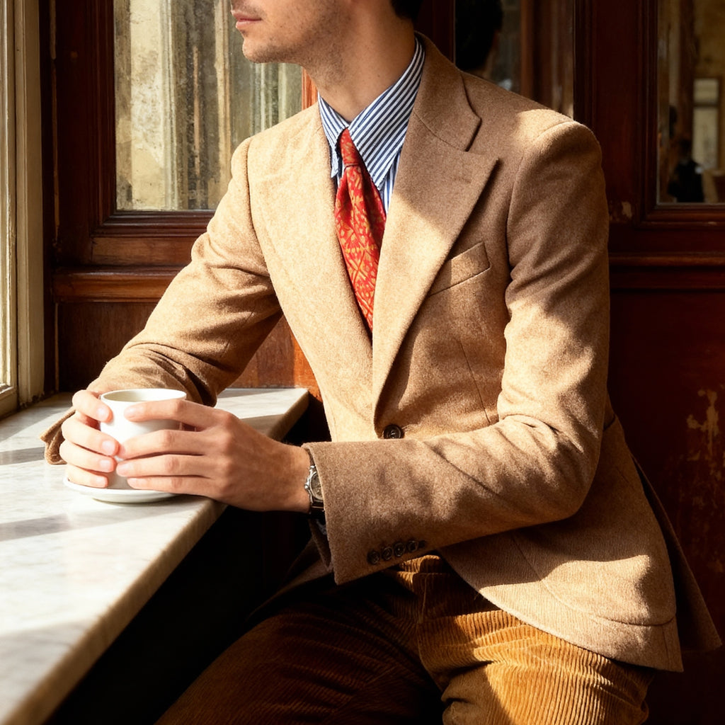 Veste cran florentin déstructurée en drap de laine beige chiné