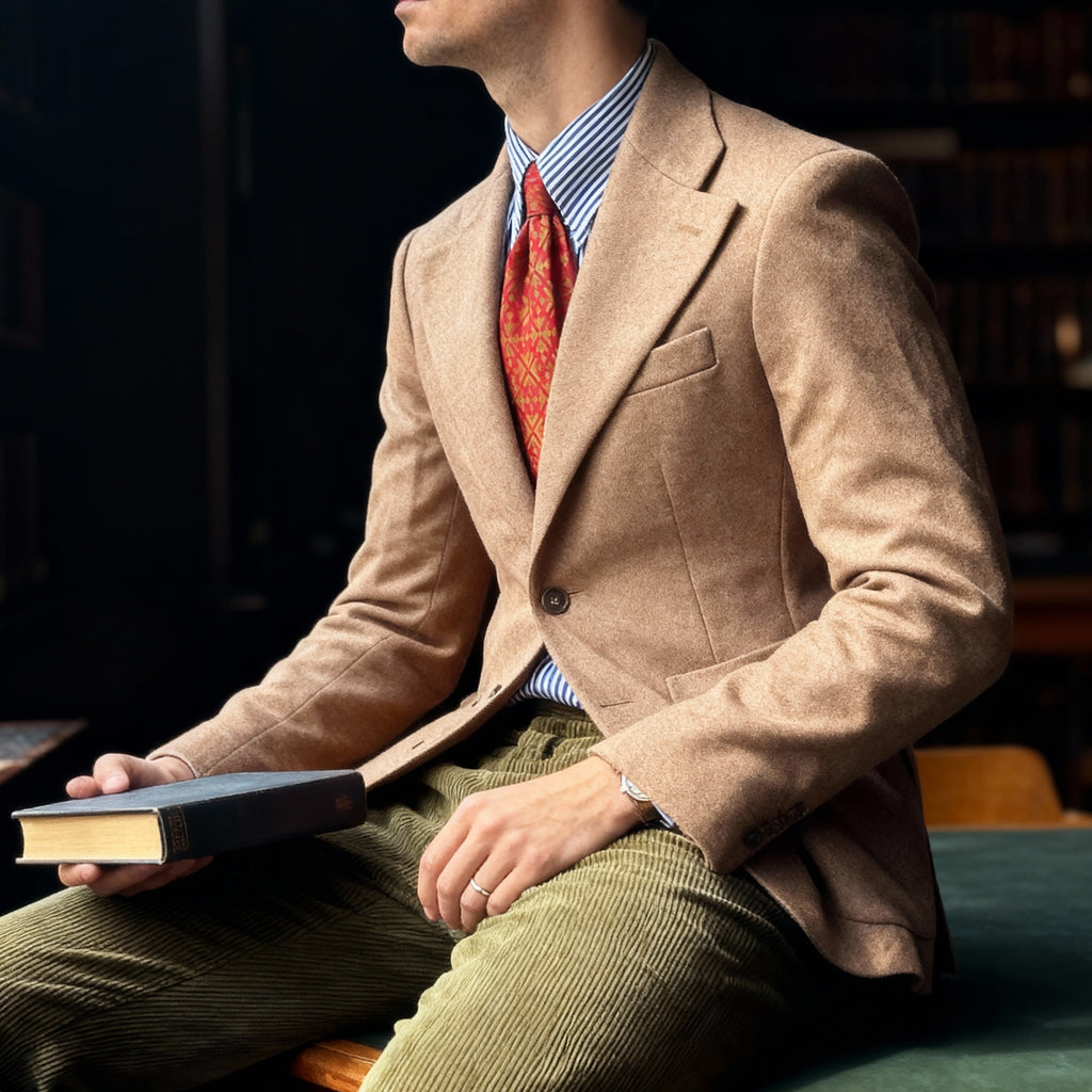 Veste cran florentin déstructurée en drap de laine beige chiné