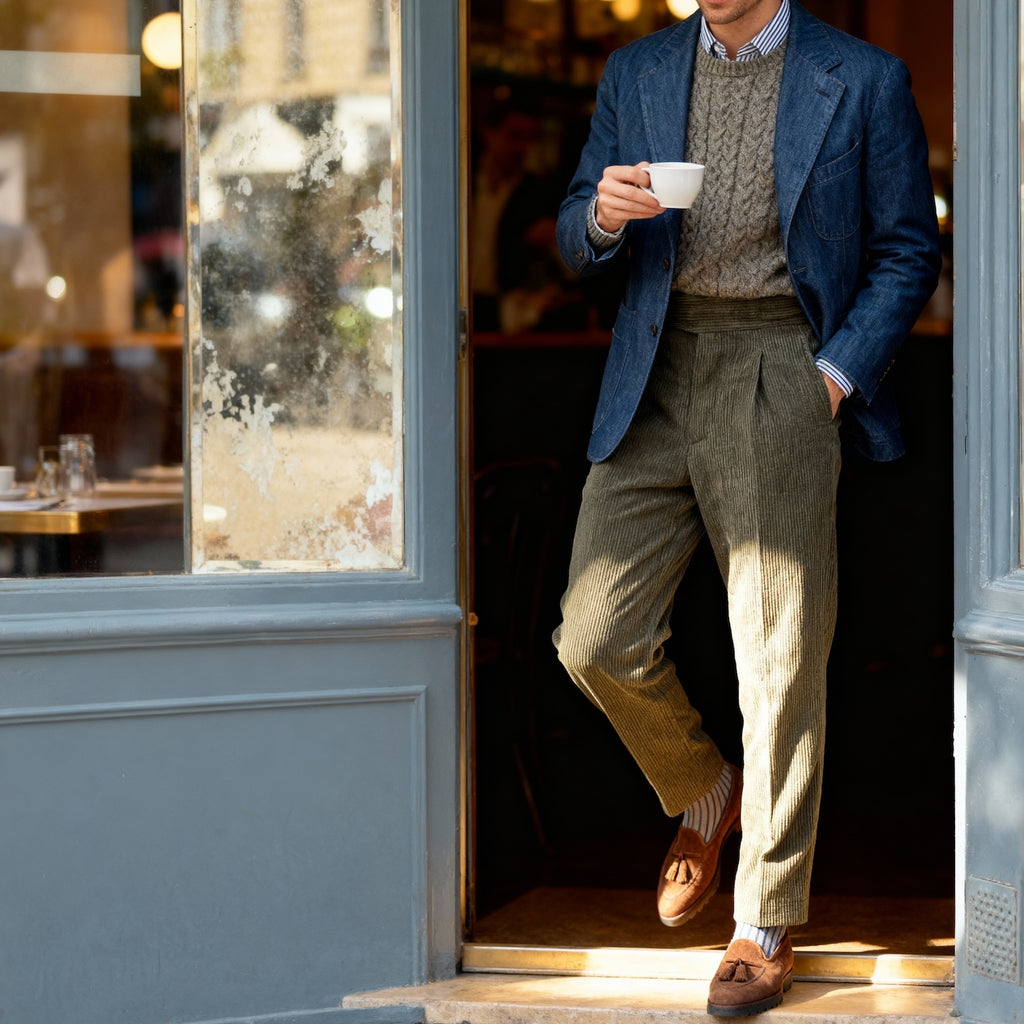 Gurkha en velours côtelé côtes moyennes Tejidos Rebes olive