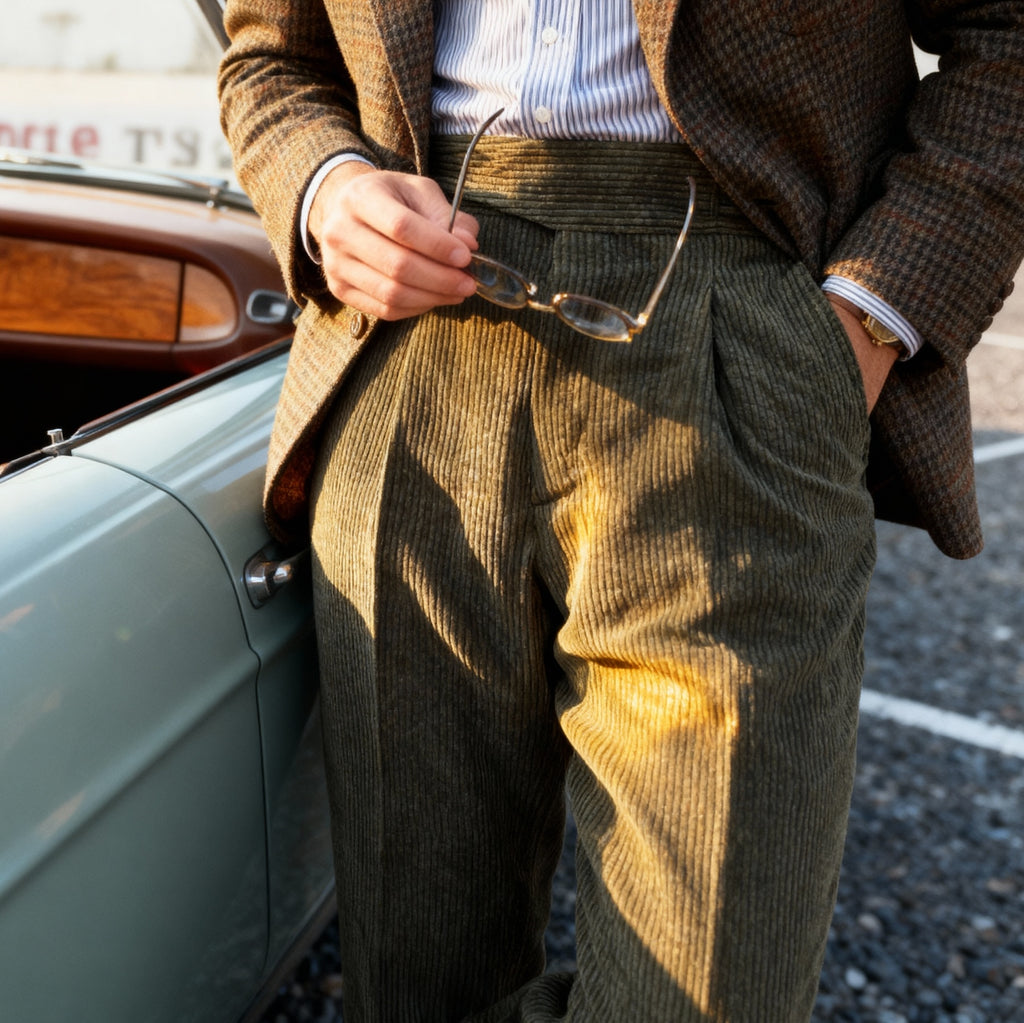 Gurkha en velours côtelé côtes moyennes Tejidos Rebes olive