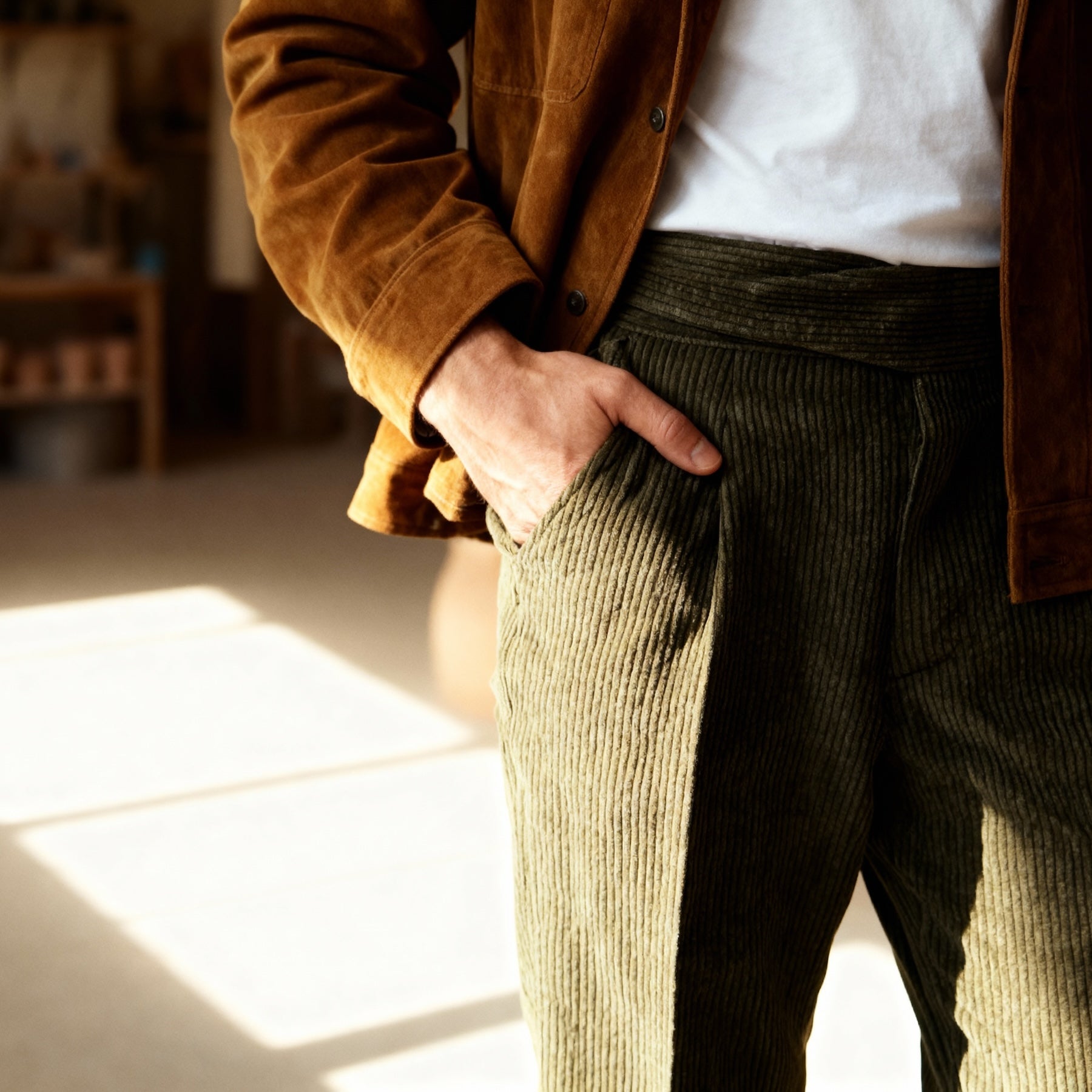 Gurkha en velours côtelé côtes moyennes Tejidos Rebes olive