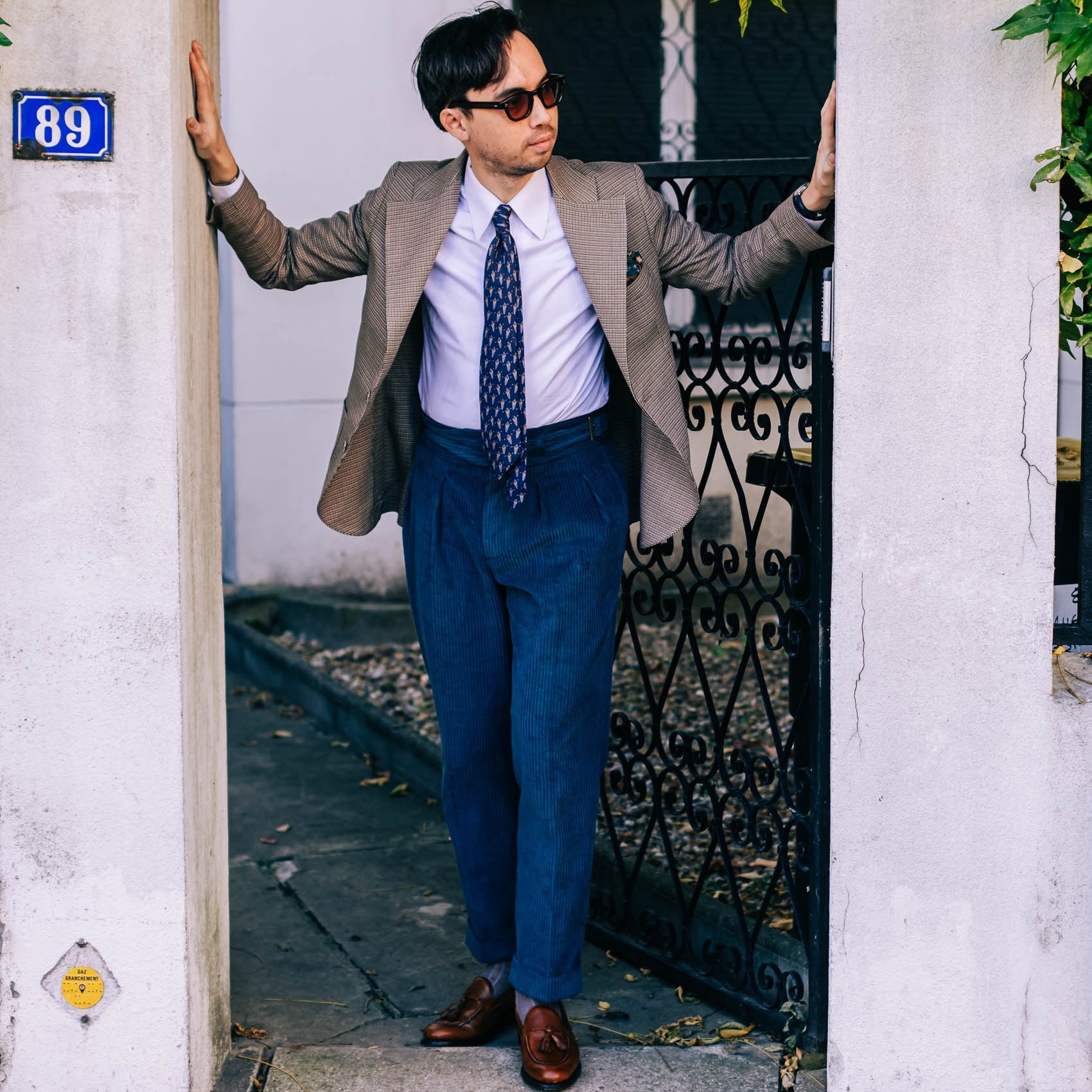 Gurkha en velours côtelé côtes moyennes Tejidos Rebes bleu canard