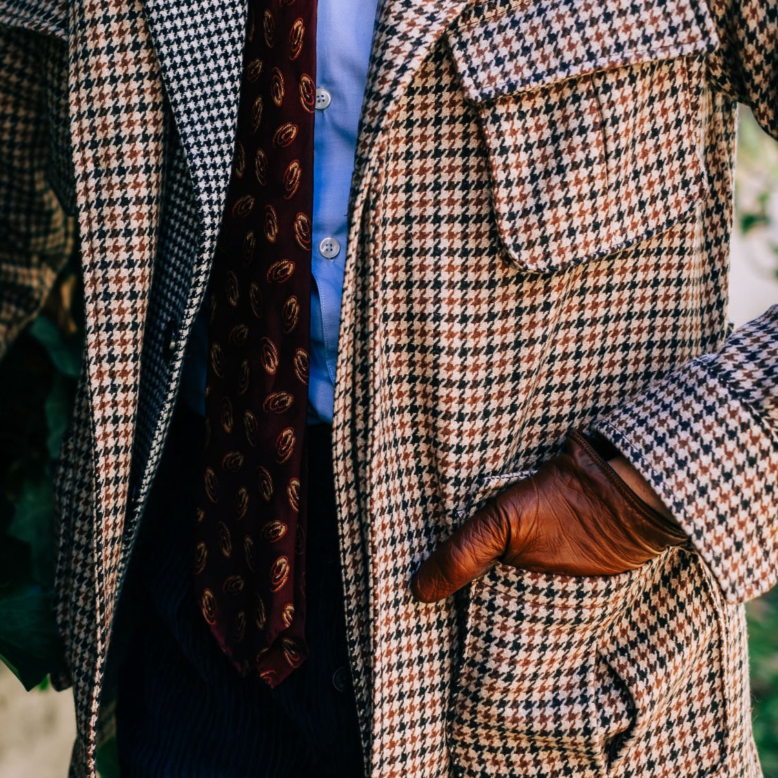 Jungle Jacket pied de poule marron en tweed de laine