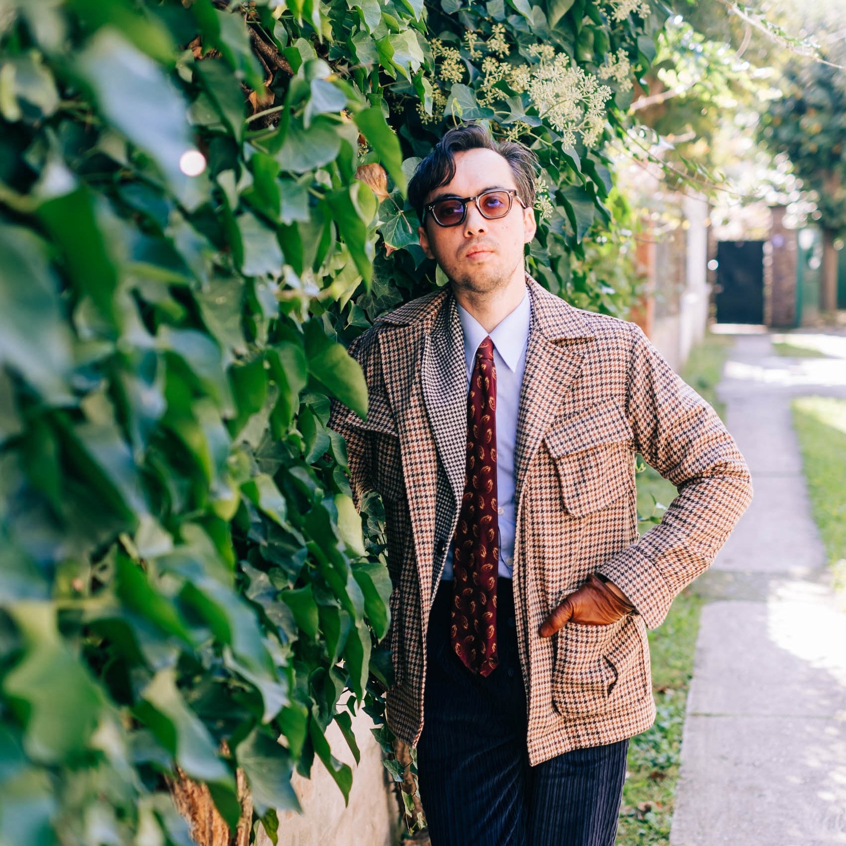 Jungle Jacket pied de poule marron en tweed de laine