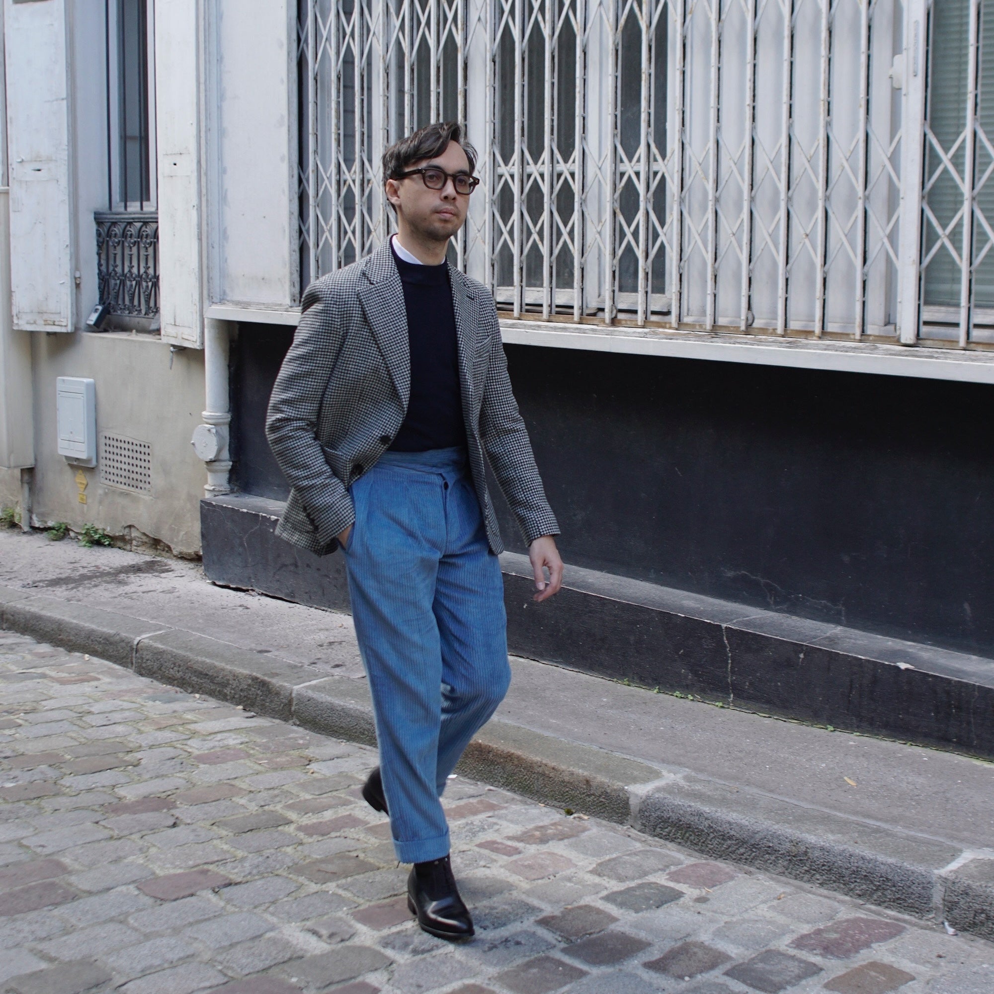 Veste cran florentin en tweed pied de poule noir et blanc