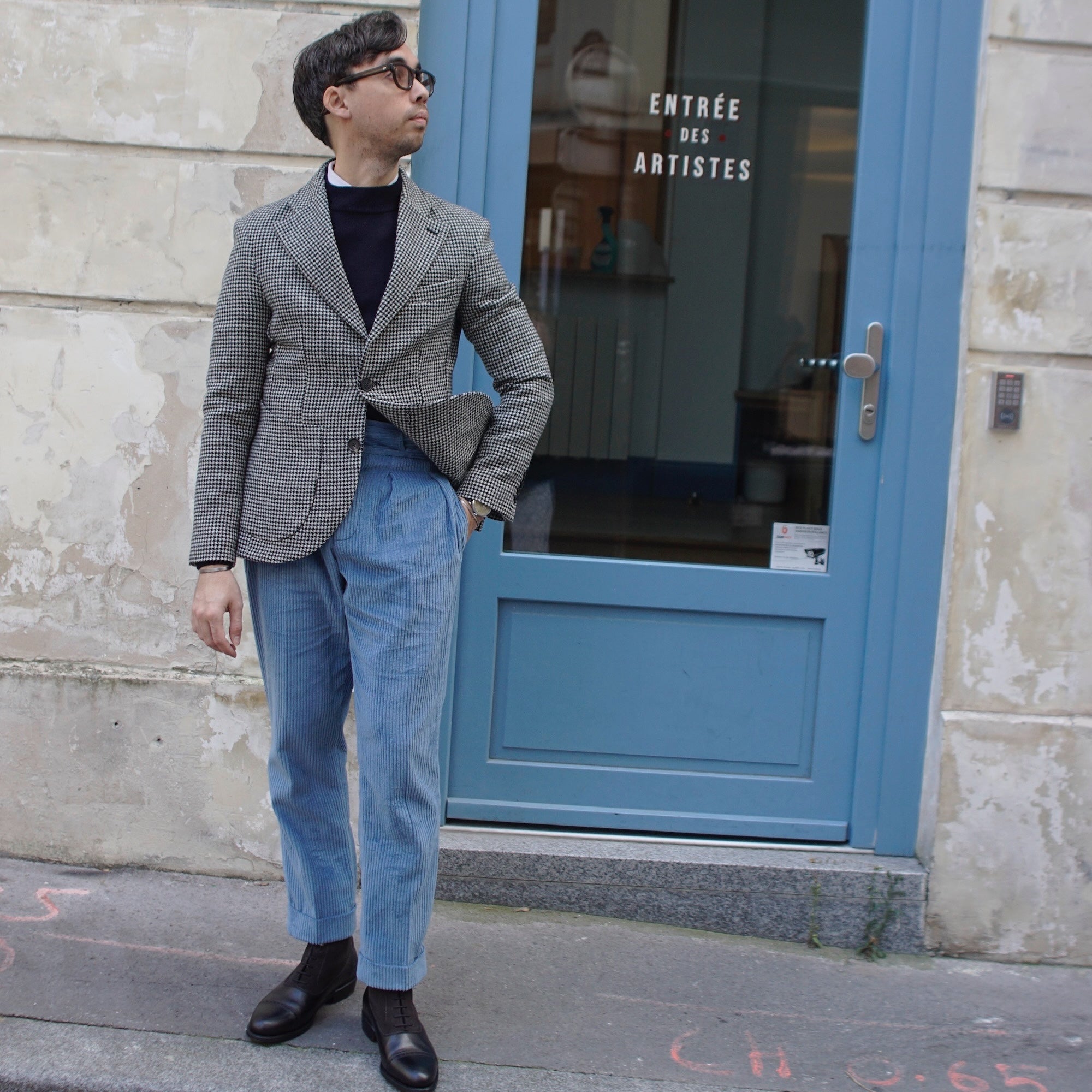 Veste cran florentin en tweed pied de poule noir et blanc