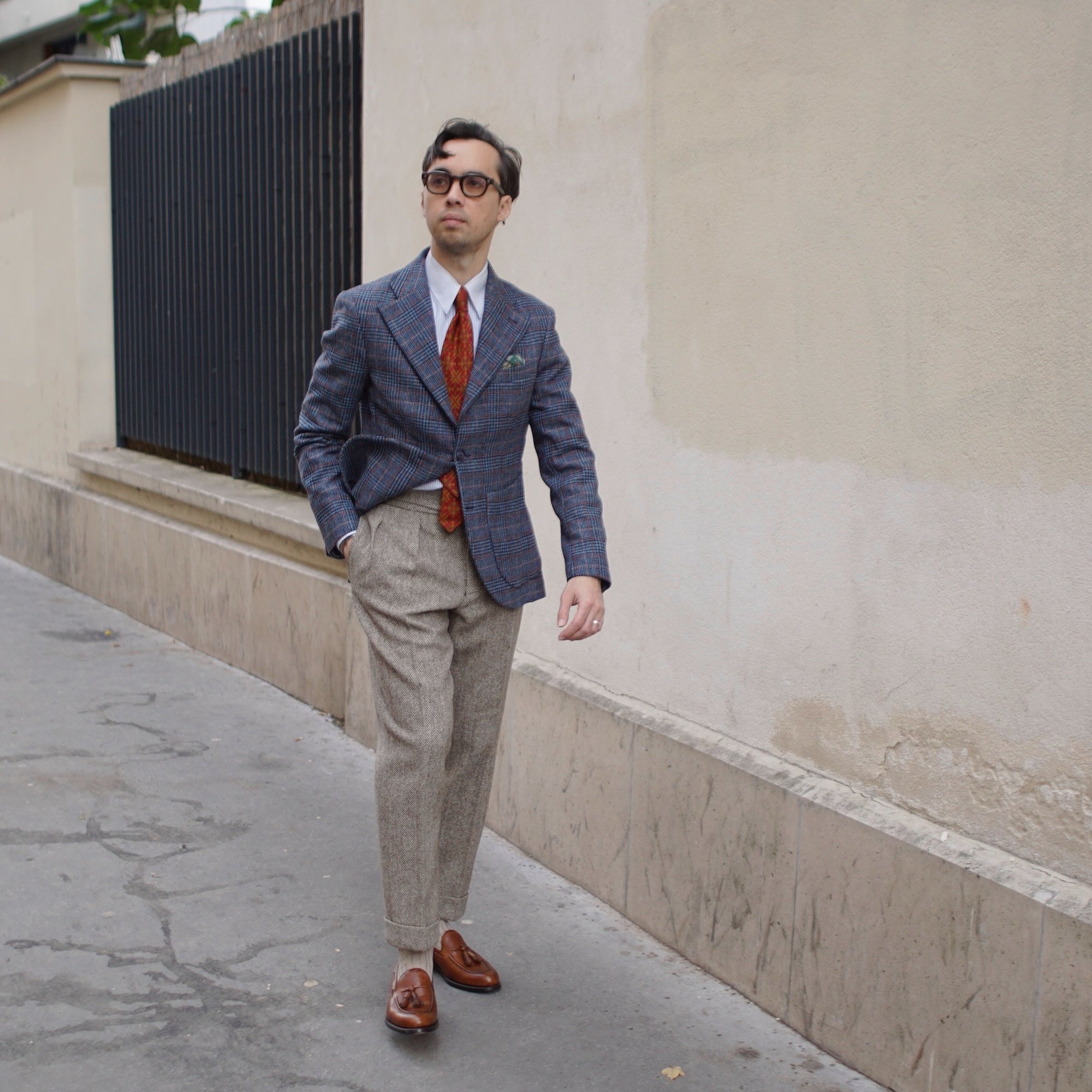 Veste cran florentin déstructurée en tweed Prince de Galles