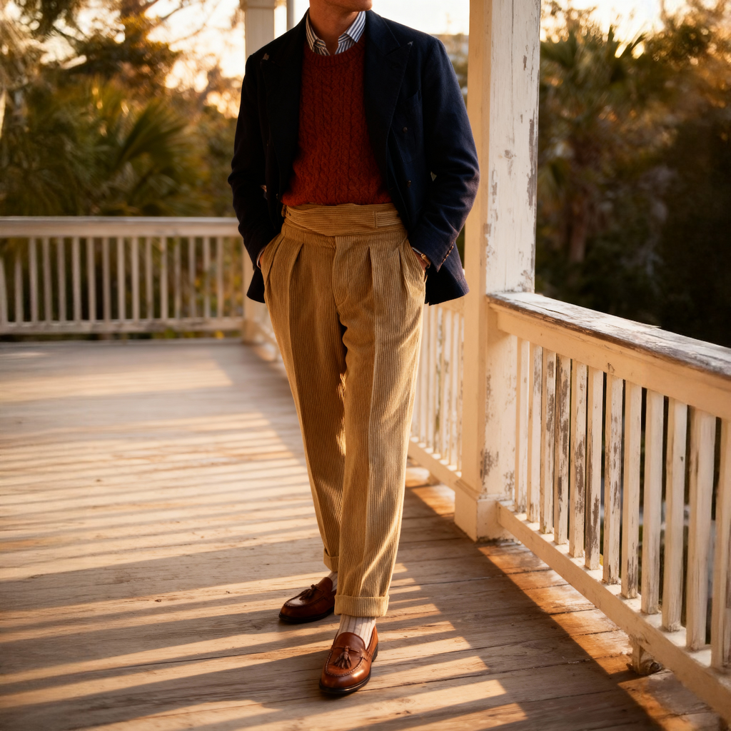 Gurkha en velours côtelé côtes moyennes Tejidos Rebes moutarde