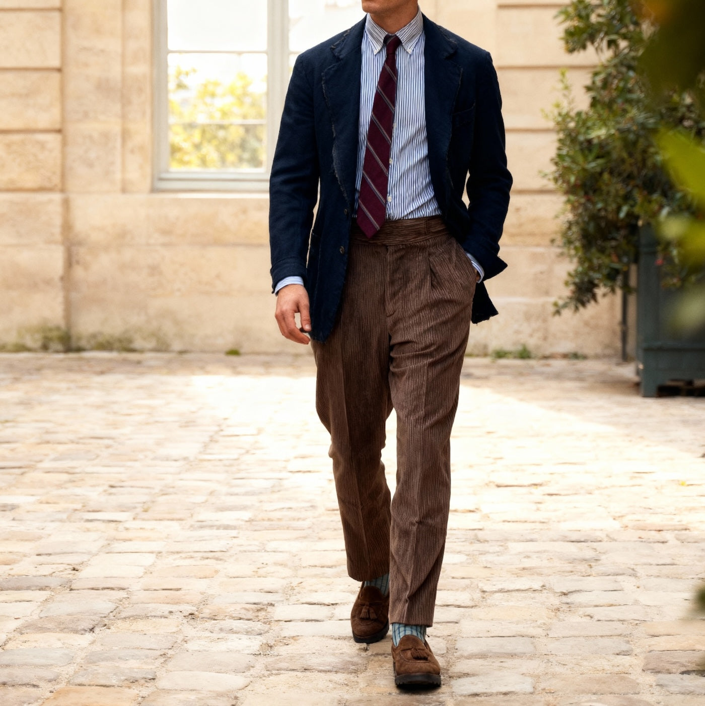 Gurkha en velours côtelé côtes moyennes Tejidos Rebes marron clair