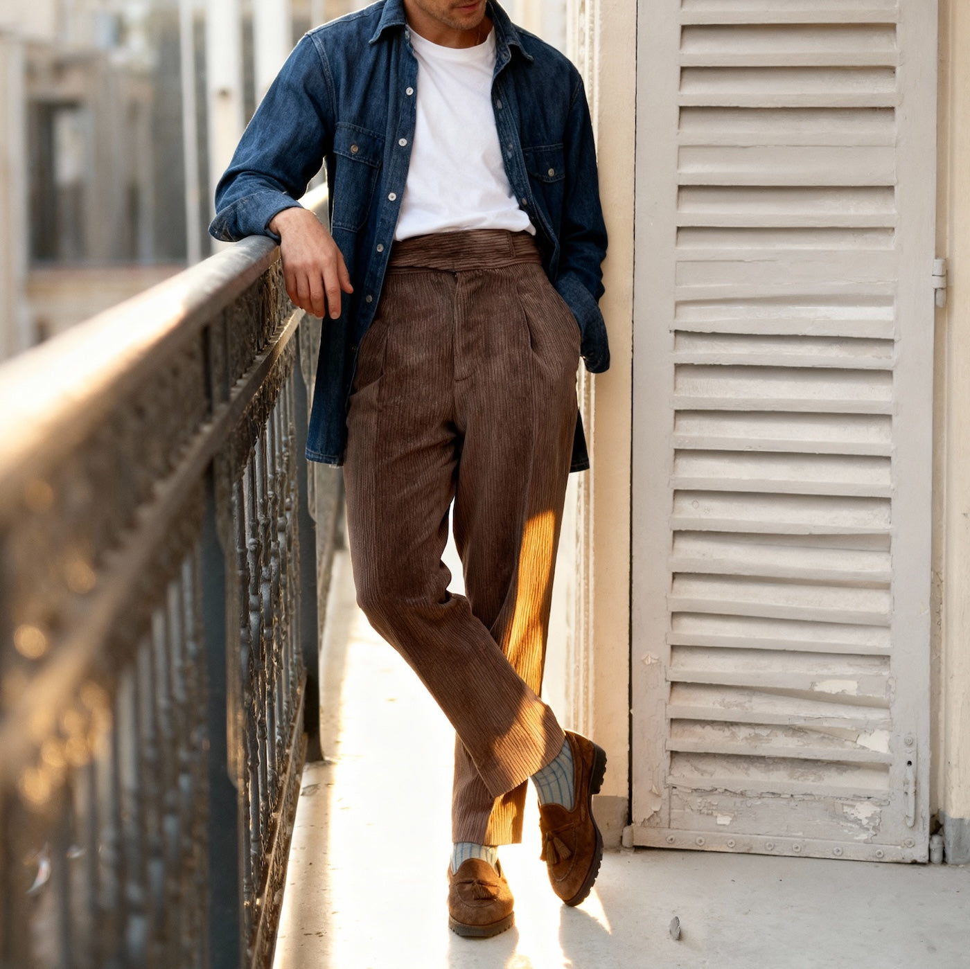 Gurkha en velours côtelé côtes moyennes Tejidos Rebes marron clair