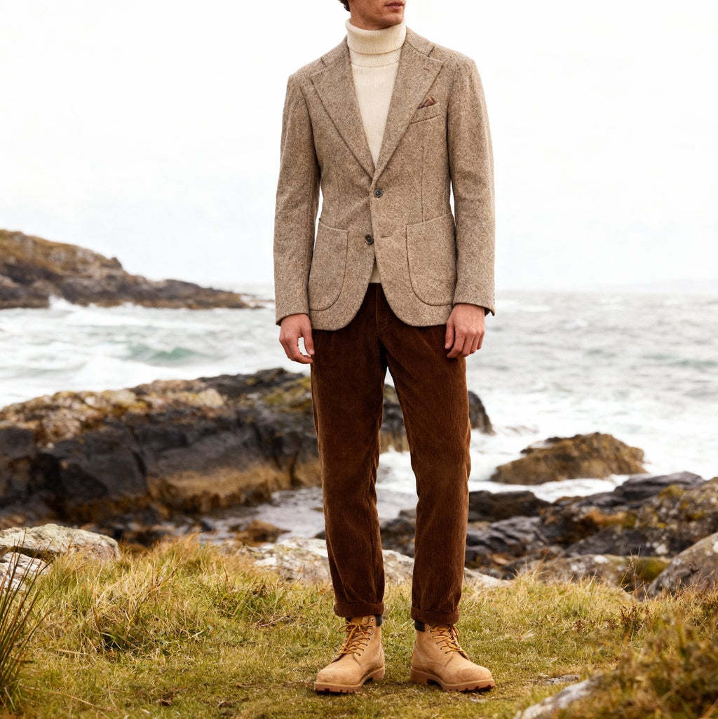 Veste cran florentin déstructurée en drap de laine beige chiné