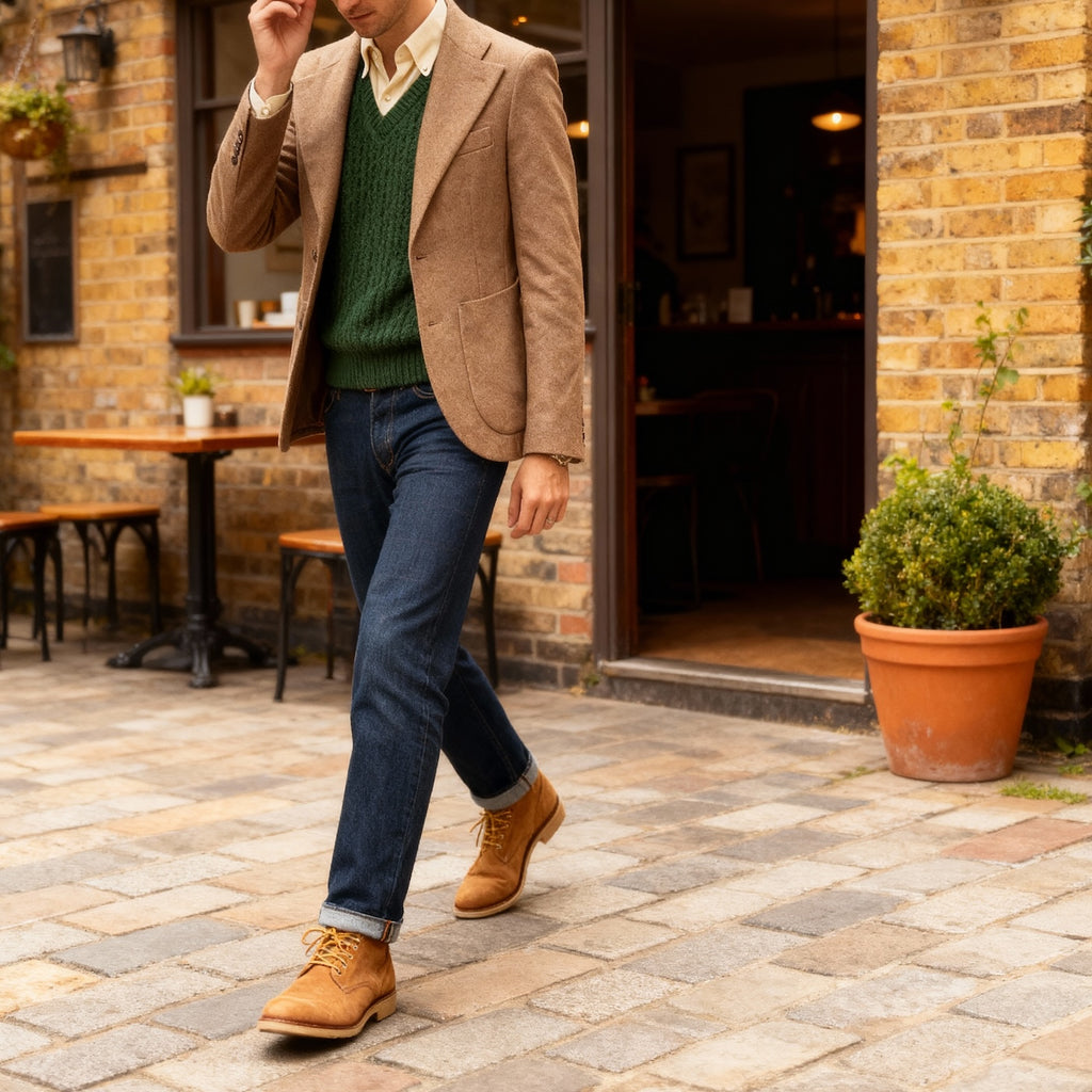Veste cran florentin déstructurée en drap de laine beige chiné