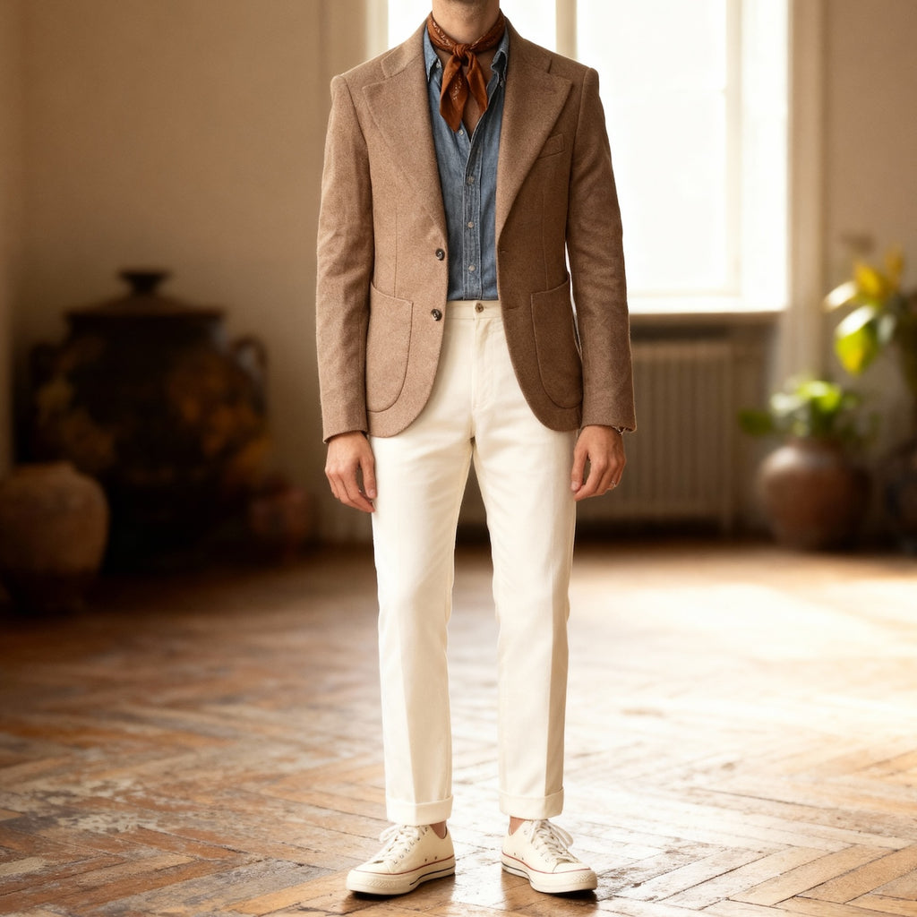 Veste cran florentin déstructurée en drap de laine beige chiné