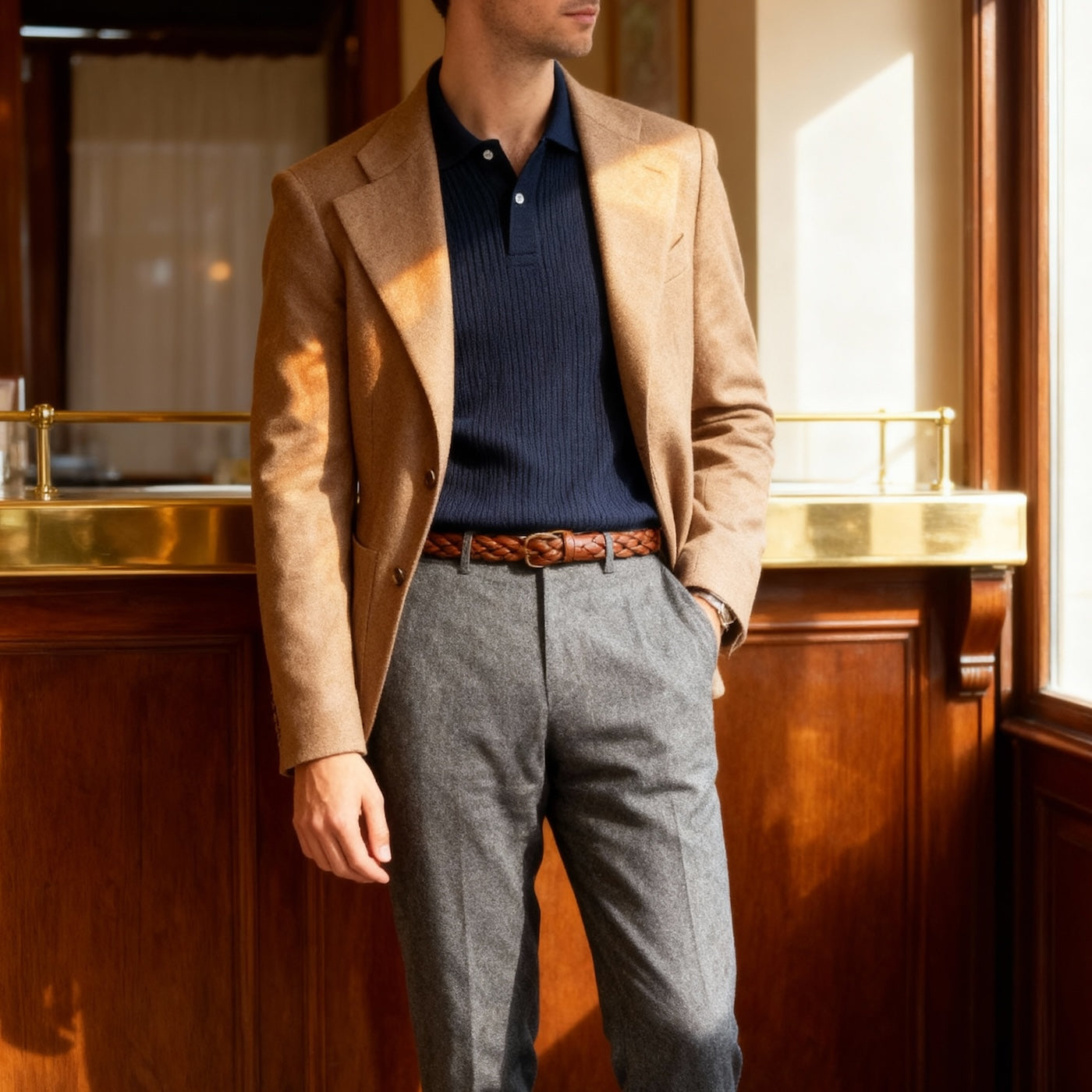 Veste cran florentin déstructurée en drap de laine beige chiné