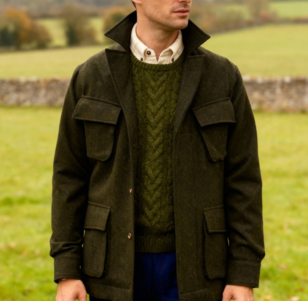 Jungle Jacket tweed de laine donegal vert forêt