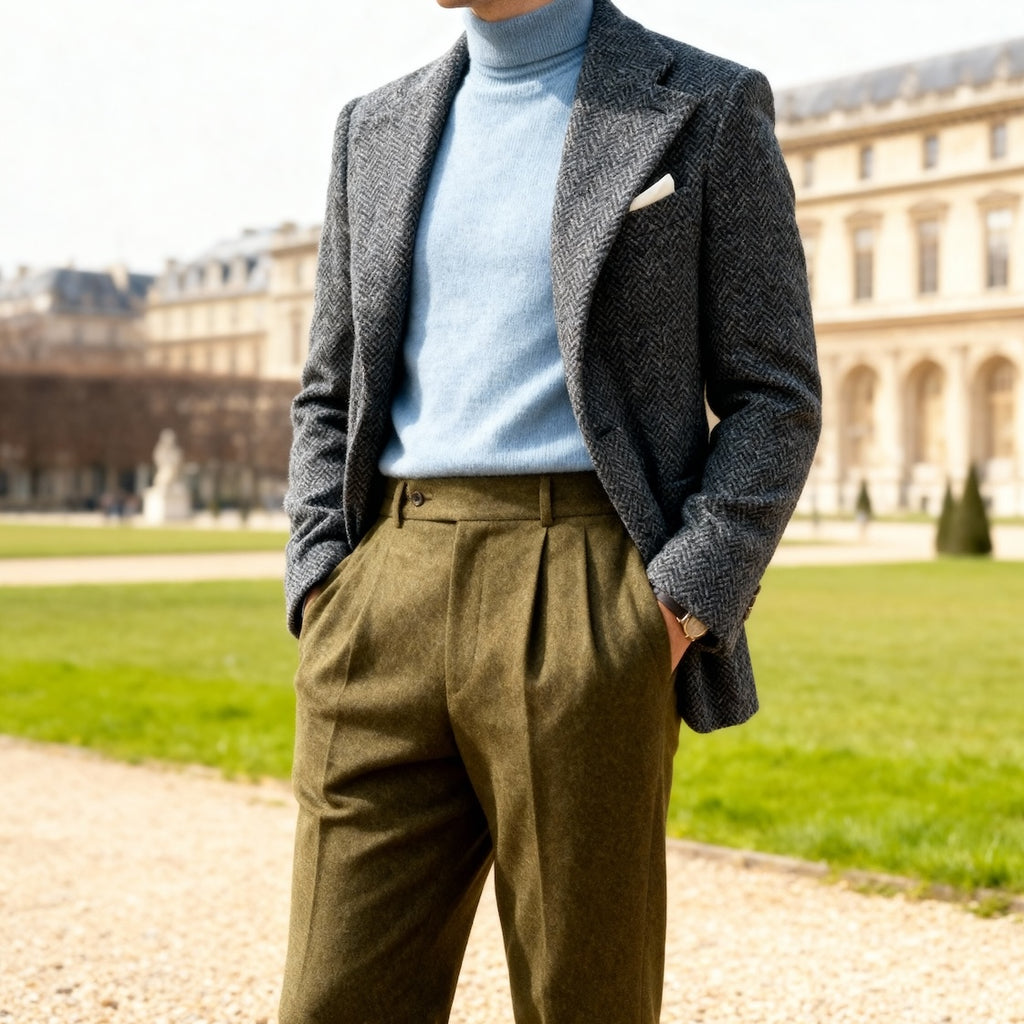 Veste cran florentin déstructurée en tweed bleu à chevrons