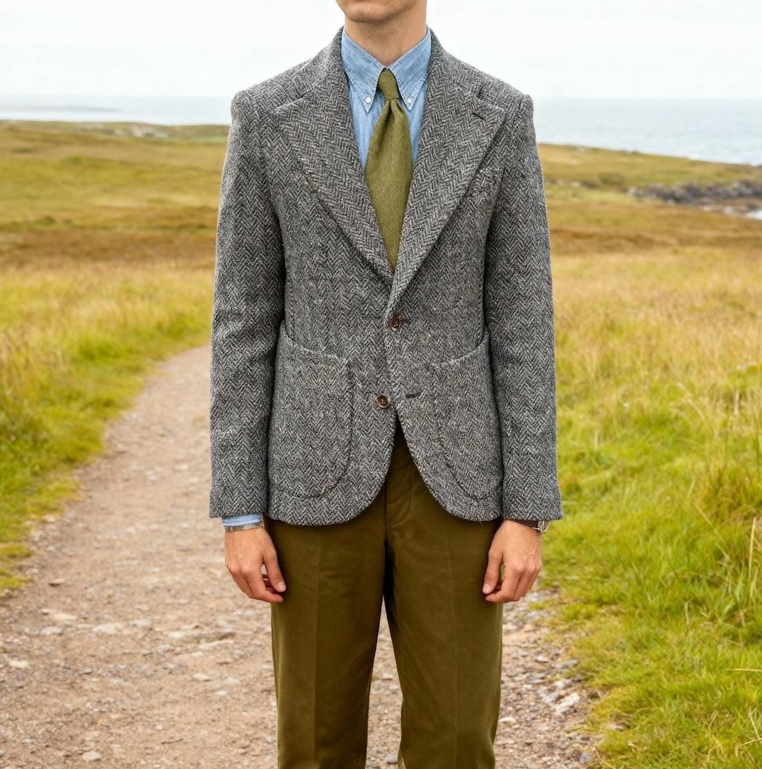 Veste cran florentin déstructurée en tweed bleu à chevrons