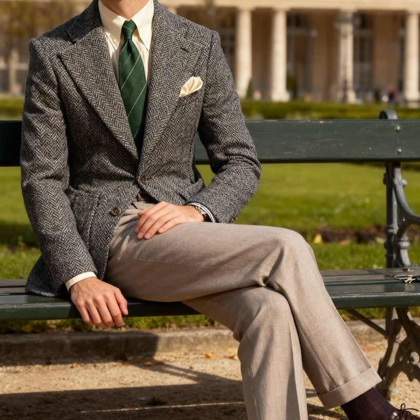 Veste cran florentin déstructurée en tweed bleu à chevrons