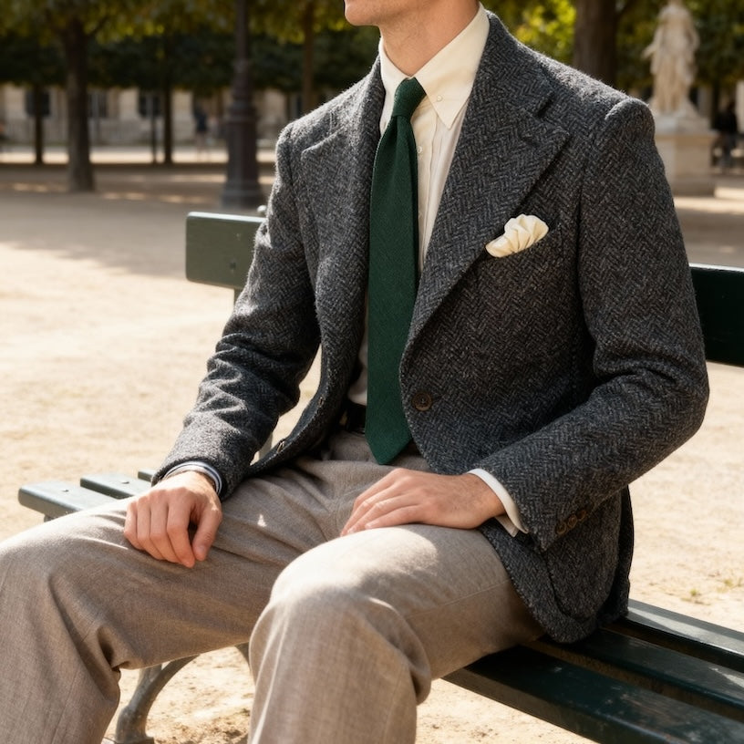 Veste cran florentin déstructurée en tweed bleu à chevrons