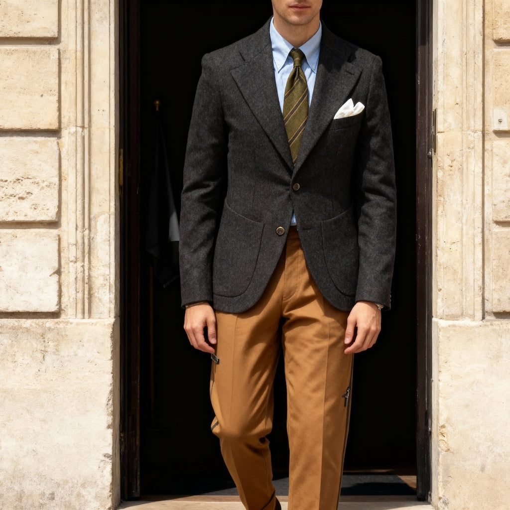 Veste cran florentin déstructurée en laine donegal vert forêt