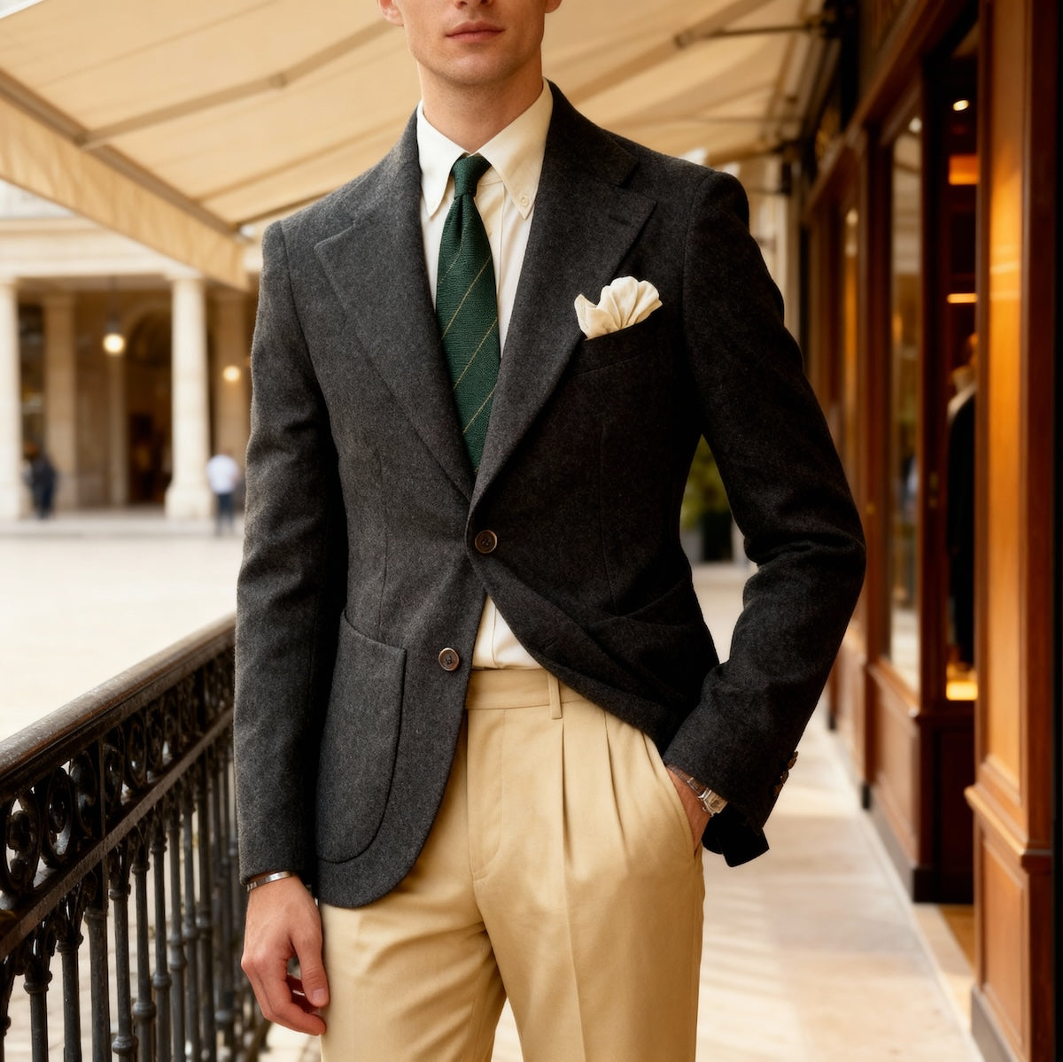 Veste cran florentin déstructurée en laine donegal vert forêt