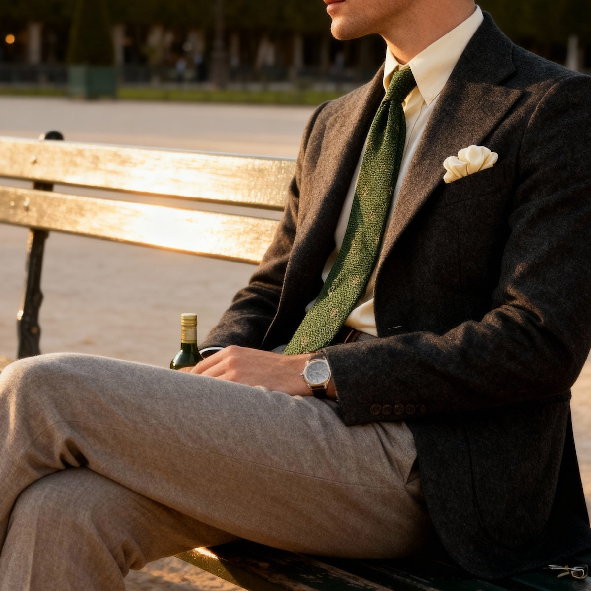 Veste cran florentin déstructurée en laine donegal vert forêt