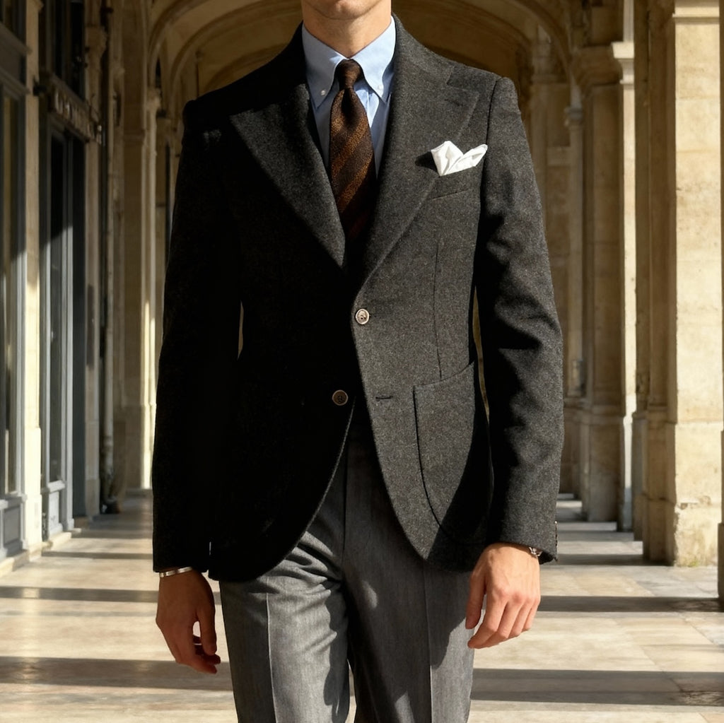 Veste cran florentin déstructurée en laine donegal vert forêt