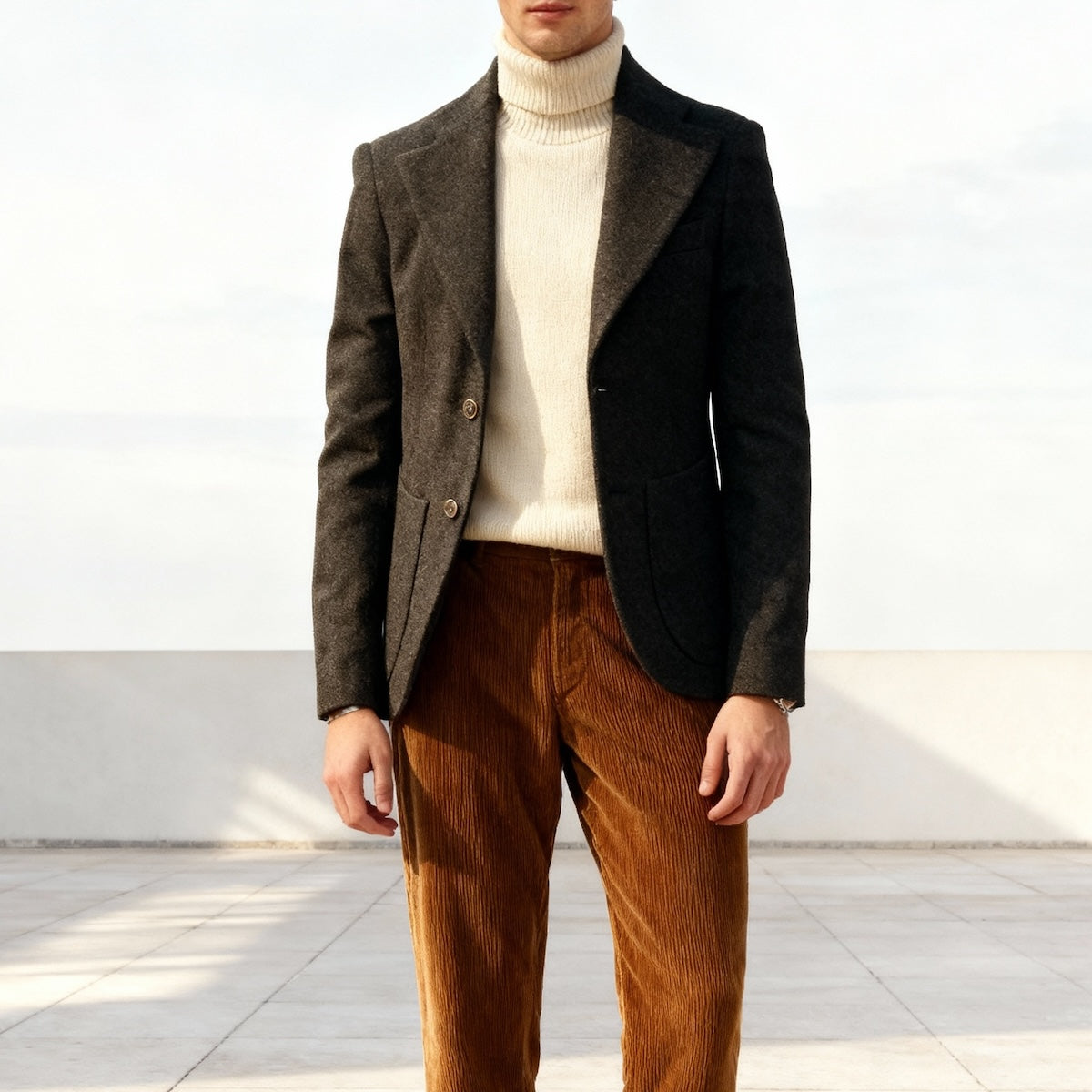 Veste cran florentin déstructurée en laine donegal vert forêt